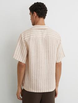 Reiss Quest Pullover Linen Short Sleeve Shirt, Oatmeal Brown - view 2, Oatmeal Brown