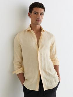 Reiss Ruban Linen Button-Through Shirt, Buttermilk Yellow