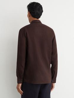 Reiss Ruban Linen Button-Through Shirt - view 2, Chocolate Brown