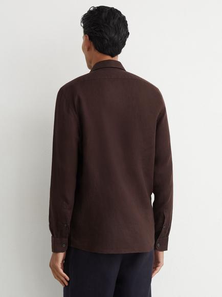 Reiss Ruban Linen Button-Through Shirt - view 2, Chocolate Brown