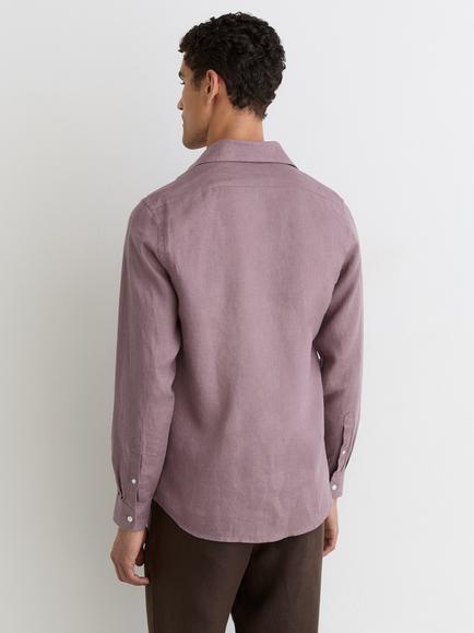 Reiss Ruban Linen Button-Through Shirt - view 2, Mauve Pink