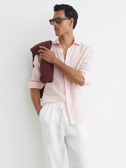 Reiss Ruban Linen Button-Through Shirt, Rose Pink