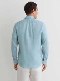 Reiss Ruban Linen Shirt, Ultra Marine Green - view 2, Ultra Marine Green