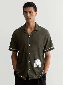 Reiss Solano Regular Fit Contrast Tipped Shirt, Dark Green, Dark Green