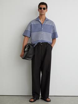 Reiss Solstice Cotton Blend Regular Fit Stripe Shirt, Bright Blue, Bright Blue