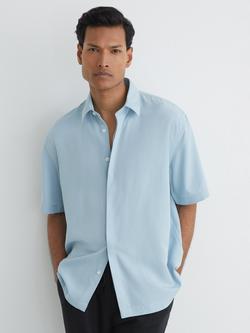 Reiss Supra Lyocell Linen Short Sleeve Shirt, Soft Blue, Soft Blue