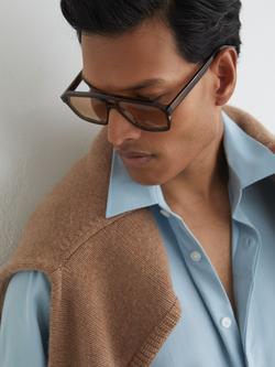 Reiss Supra Lyocell Linen Short Sleeve Shirt, Soft Blue - view 2, Soft Blue