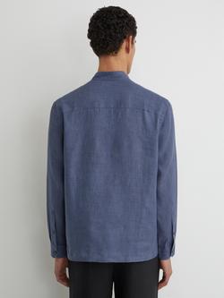 Reiss Trident Linen Half Button Grandad Shirt, Blue - view 2, Blue