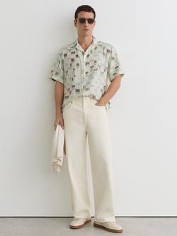 Reiss Vespucci Brushstroke Print Cuban Collar Shirt, Off White, Off White