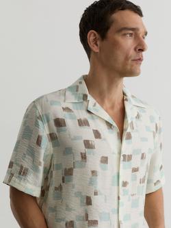 Reiss Vespucci Brushstroke Print Cuban Collar Shirt, Off White - view 2, Off White