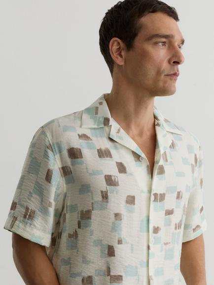 Reiss Vespucci Brushstroke Print Cuban Collar Shirt, Off White - view 2, Off White