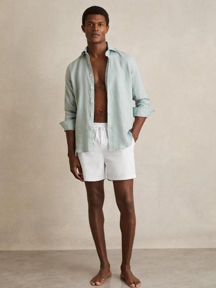 Reiss Cliff Plain Drawstring Swim Shorts, White, White