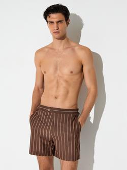 Reiss Presley Striped Swim Shorts, Dark Brown, Dark Brown