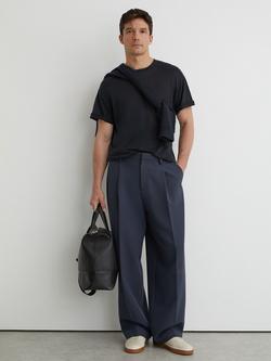 Reiss Langley Linen Crew Neck T-shirt, Navy, Navy