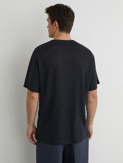 Reiss Langley Linen Crew Neck T-shirt, Navy - view 2, Navy