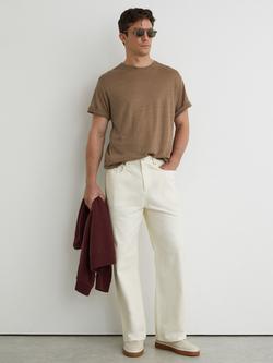 Reiss Langley Linen Regular Fit Short Sleeve T-Shirt, Taupe Brown, Taupe Brown