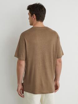 Reiss Langley Linen Regular Fit Short Sleeve T-Shirt, Taupe Brown - view 2, Taupe Brown