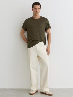 Reiss Langley Linen Crew Neck T-shirt, Thyme Green, Thyme Green
