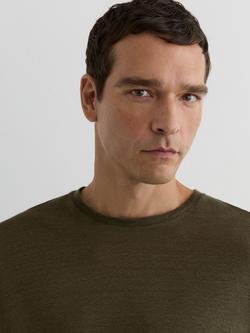 Reiss Langley Linen Crew Neck T-shirt, Thyme Green - view 2, Thyme Green