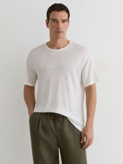 Reiss Langley Linen Crew Neck T-shirt, White, White