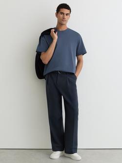 Reiss Tate Pure Cotton Oversized Short Sleeved T-Shirt, Airforce Blue