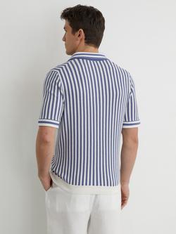 Reiss Alba Cotton Blend Stripe Knit Short Sleeve Polo Shirt, Blue/Off White - view 2, Blue/Off White