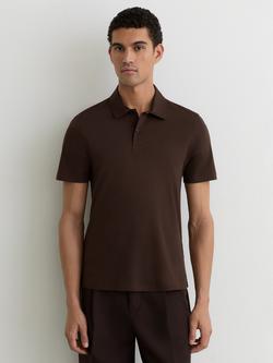 Reiss Earl Air Water Cotton Short Sleeve Polo Shirt, Brown