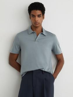 Reiss Earl Air Water Cotton Short Sleeve Polo Shirt, Steel Blue