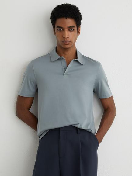 Reiss Earl Air Water Cotton Short Sleeve Polo Shirt, Steel Blue