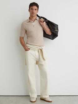 Reiss Era Textured Polo Top, Oatmeal Brown, Oatmeal Brown