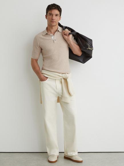 Reiss Era Textured Polo Top, Oatmeal Brown, Oatmeal Brown