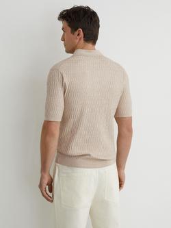Reiss Era Textured Polo Top, Oatmeal Brown - view 2, Oatmeal Brown