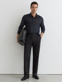 Reiss Pembroke Linen Long Sleeve Polo Top, Navy, Navy