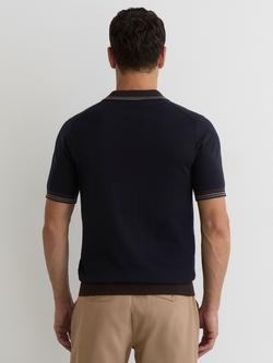 Reiss Redmire Merino Wool Tipped Short Sleeve Polo Jumper, Navy - view 2, Navy