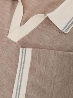 Reiss Redmire Merino Wool Tipped Short Sleeve Polo Jumper, Wheat - view 2, Wheat