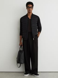 Reiss Rami Quilted Hybrid Bomber Jacket, Black, Black