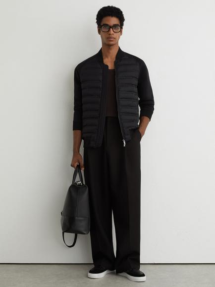 Reiss Rami Quilted Hybrid Bomber Jacket, Black, Black
