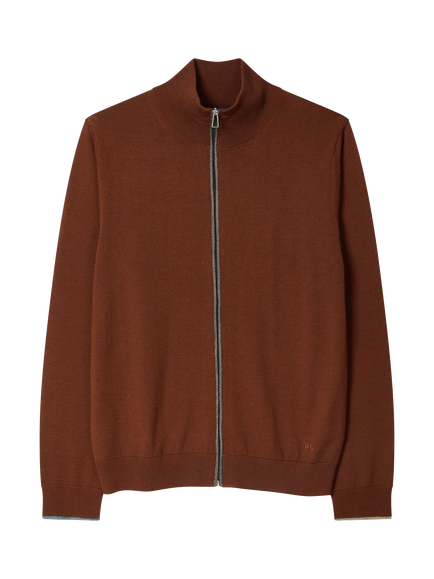 Paul Smith Pure Merino Wool Zip Neck Cardigan, Red, Red