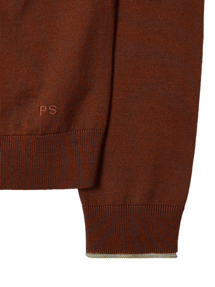 Paul Smith Pure Merino Wool Zip Neck Cardigan, Red - view 2, Red