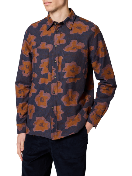 Paul Smith Cotton Casual Fit Flower Print Pocket Shirt, Blue, Blue