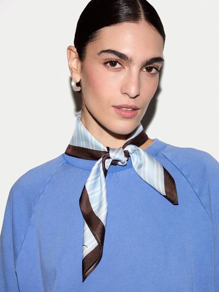 Jigsaw Stripe Pure Silk Twill Scarf - view 2, Pale Blue/Multi