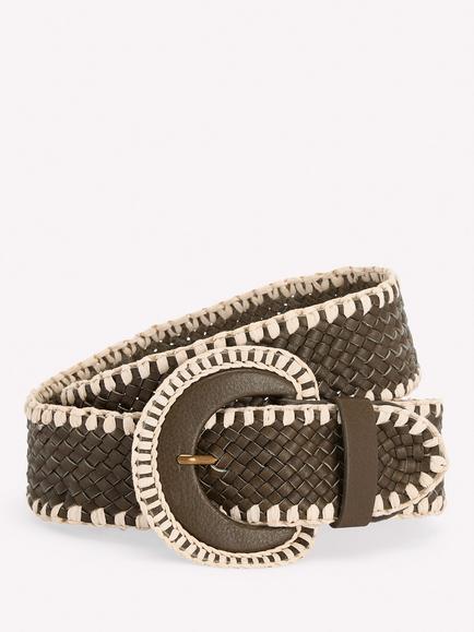 Boden Woven Stitch Belt, Winter Blush, Woodland Green