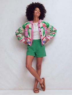 Boden Abi Jacquard Palm Tree Cardigan, Ivory/Multi, Ivory/Multi