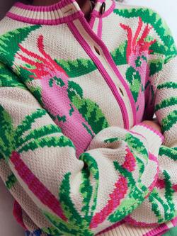 Boden Abi Jacquard Palm Tree Cardigan, Ivory/Multi - view 2, Ivory/Multi