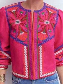 Boden Embroidered Linen Jacket, Pink Peony - view 2, Pink Peony