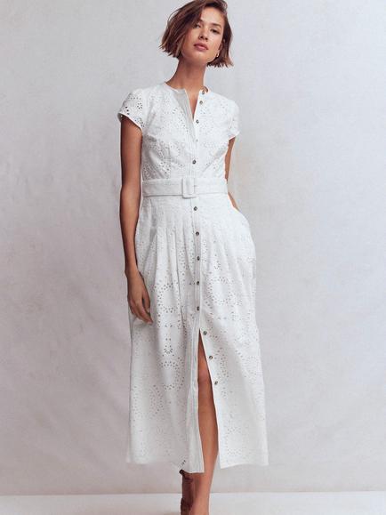 Boden Arabella Broderie Anglaise Shirt Dress, White, White