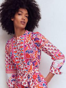 Boden Ava Print Cotton Midi Dress, Pink/Multi - view 2, Pink/Multi