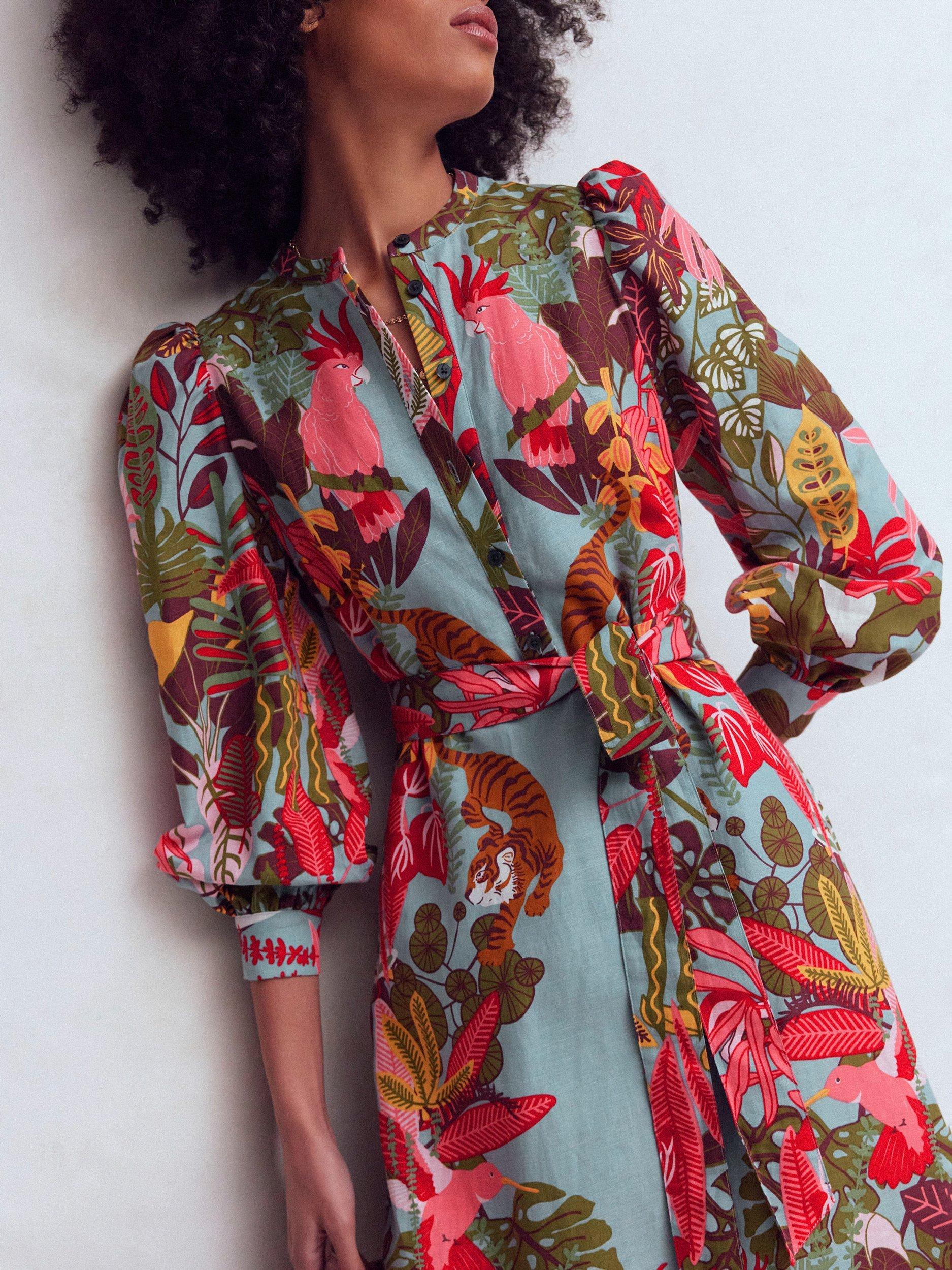 knee length dresses for ladies Ava Cotton Midi Dress-Multi, Ornamental Garden main image 1