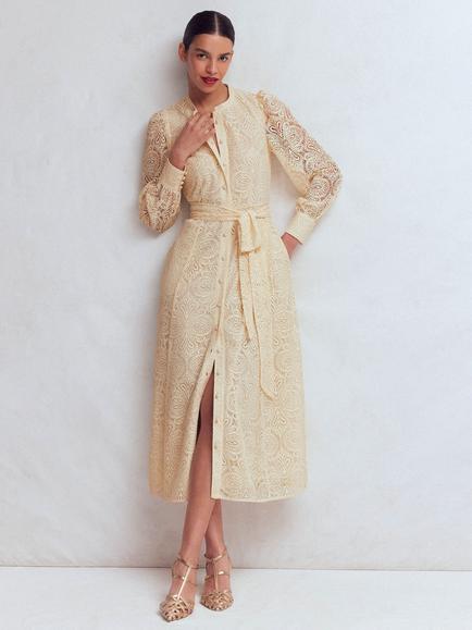 Boden Lace Blouson Sleeve Shirt Dress, Ivory, Ivory