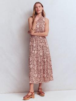Boden Camalie Jersey Midi Dress containing TENCEL™ Modal, Brown/Multi, Brown/Multi